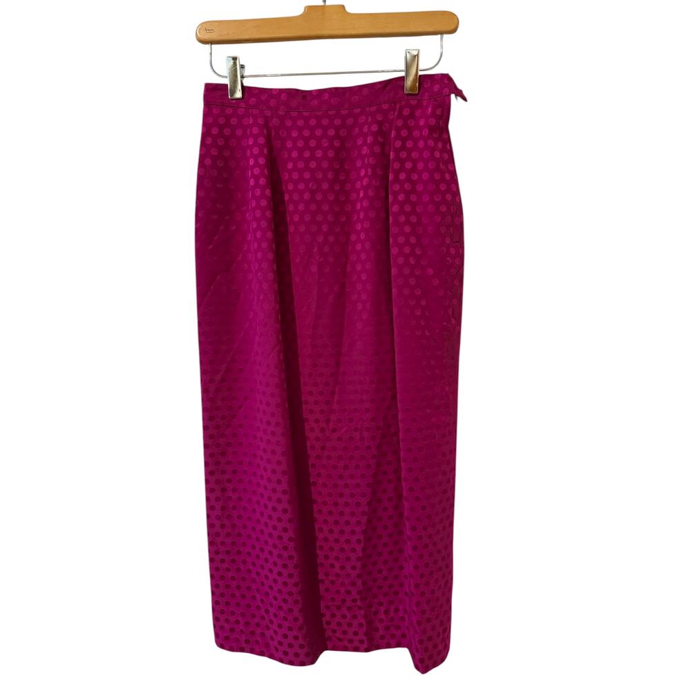 Vintage Albert Nipon Silk Midi Skirt Raspberry Po… - image 1